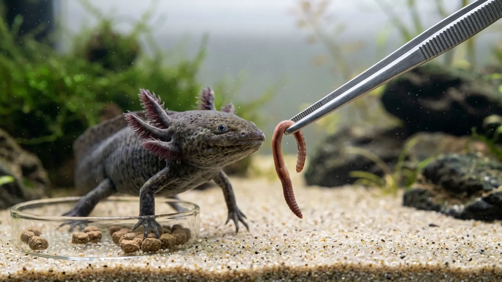 Axolotl füttern: Was, wie oft und wie viel